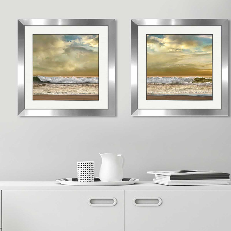 « soirée wave », ensemble de 2 reproductions de peintures à l’acrylique encadrées, H 16,5 po x l 33 po x P 1 po, Blanc mat