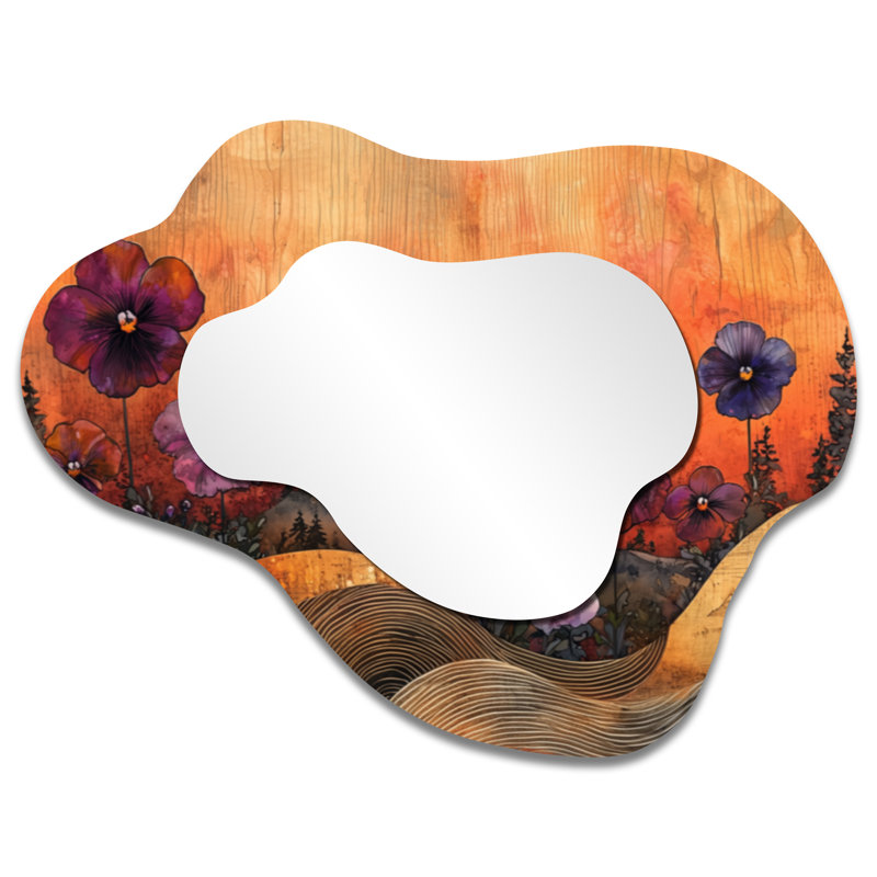 «Pansies Farm Landscape On Wood River I» - miroir mural décoratif Pansies Cloud, 27 po x 35 po