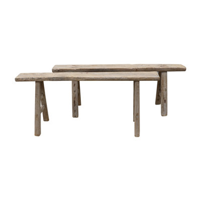 Lily's Living Vintage Noodle Bench, Weathered Natural Wood Finish 