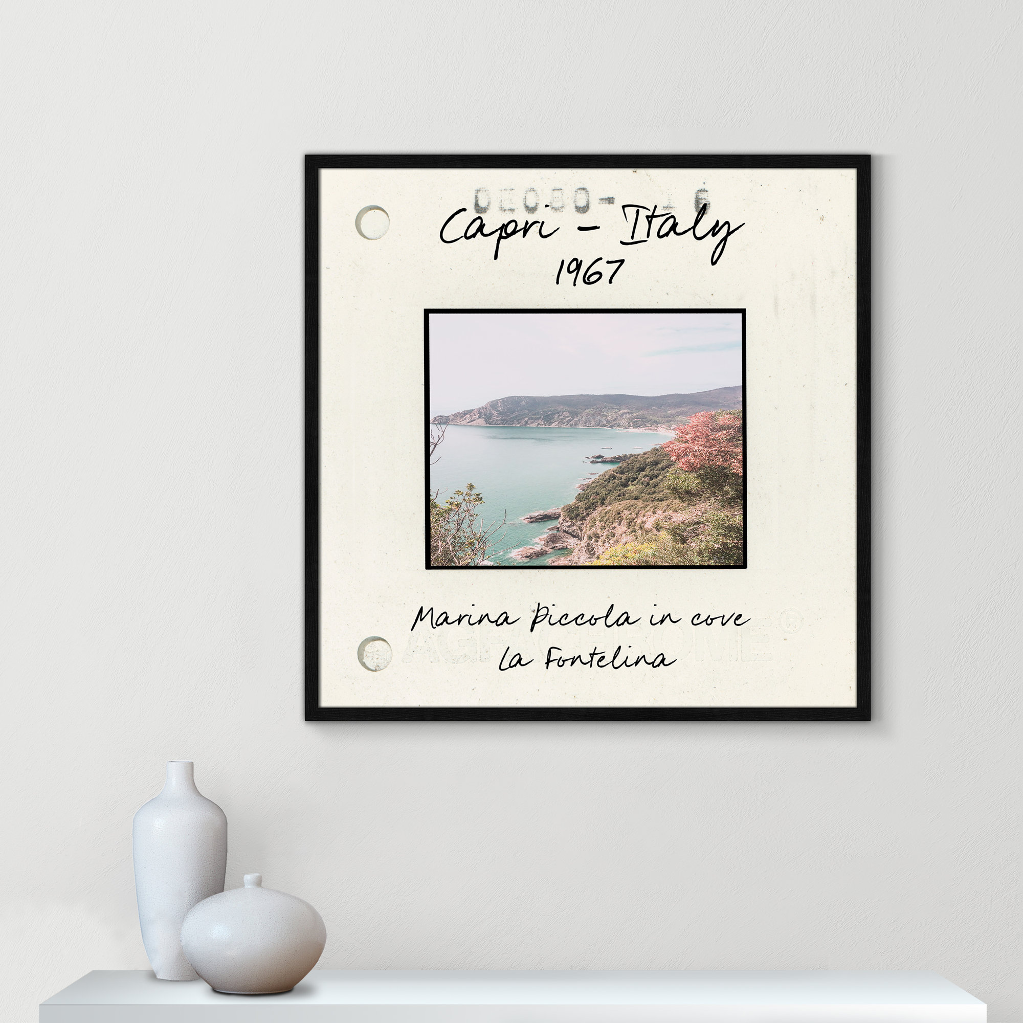 Capri Italy - Marina Picolla in La Fontalina Print by Susan Jill, Black Single Picture Framed Paper, 32" H x 32" W x 0.75" D