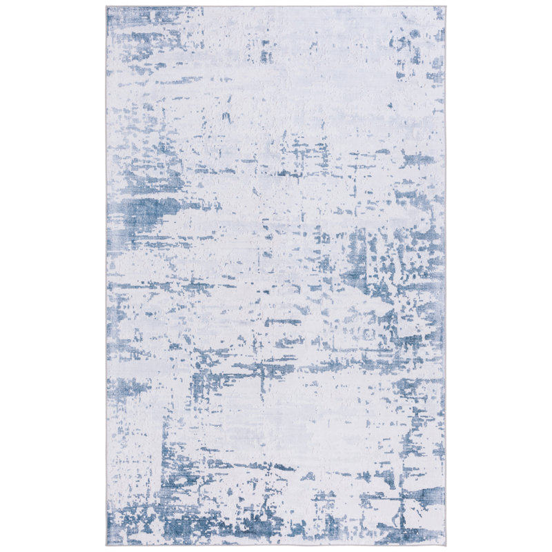 Tapis abstrait gris en polyester tissé à la machine, Rectangle de 5 pi x 8 pi