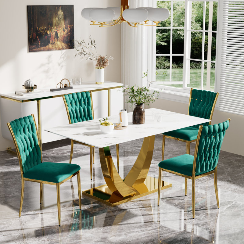 Ensemble de table de salle à manger élégant 63 po Morden, 5, Vert