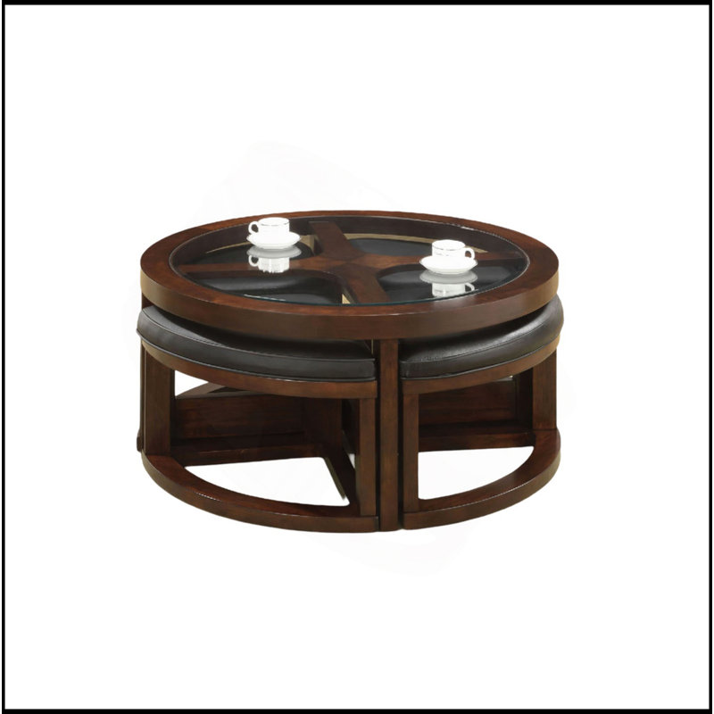 Table basse en noyer foncé avec repose-pieds en verre et ensemble de table avec mobilier de salon