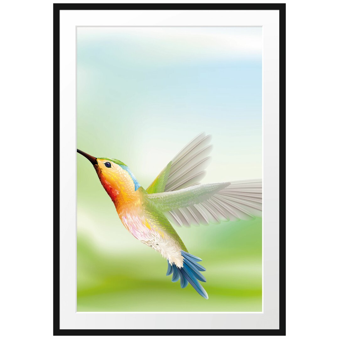 Gerahmtes Poster Wunderschöner Kolibri mit Blüte