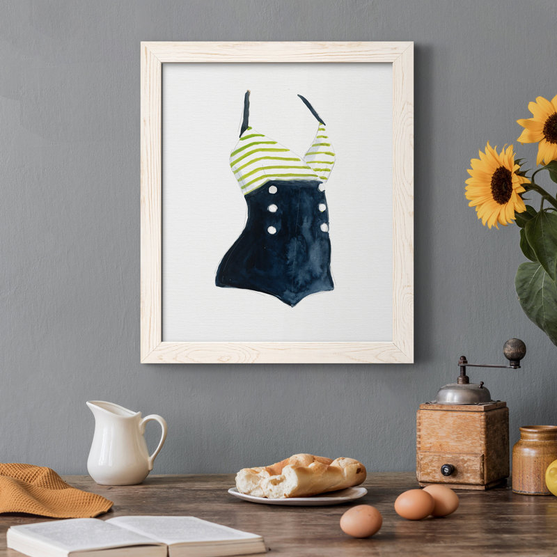 Rétro maillots de bain I - peinture sur toile encadrée, H 37,5 po x l 27,5 po x P 1,5 po, Blanc
