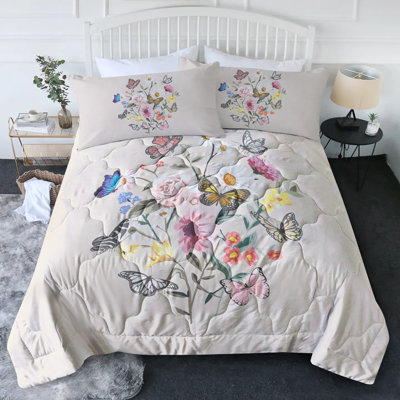 Twin Size Butterfly Flower Comforter Set – Light Pink 3-piece Bedding For Girls & Women, Soft Microfiber, All-season Lightweight Comforter With 2 Pillowcases