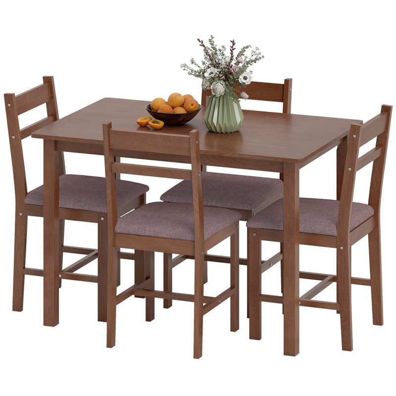 Ensemble de table de salle à manger en bois massif 5 pièces pour 4 personnes, brun clair et brun HOMcom