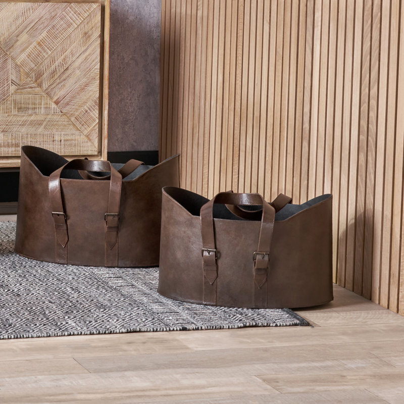 2 Piece Basket Storage Set, Dark Brown