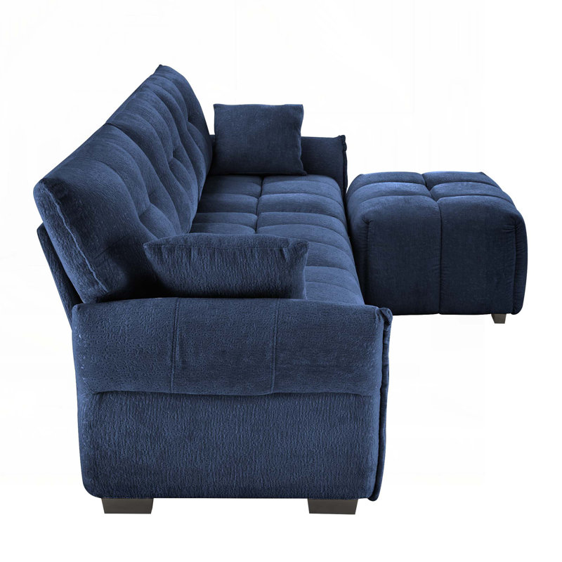 Canapé en tissu d'ameublement avec repose-pieds Chenille, H 35,4 po x l 110,2 po x P 61 po, Bleu
