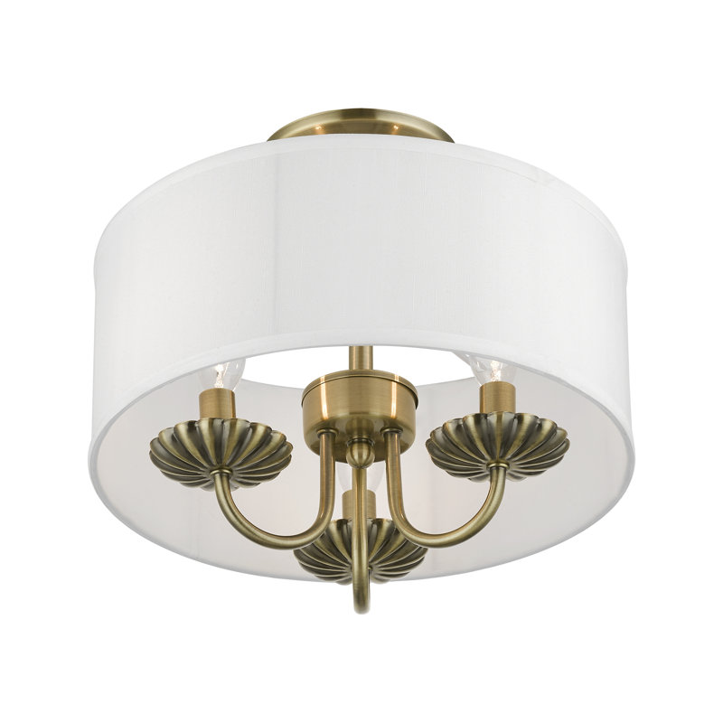 Brookdale Antique Brass 3-Light Semi-Flush Drum Shade Fixture