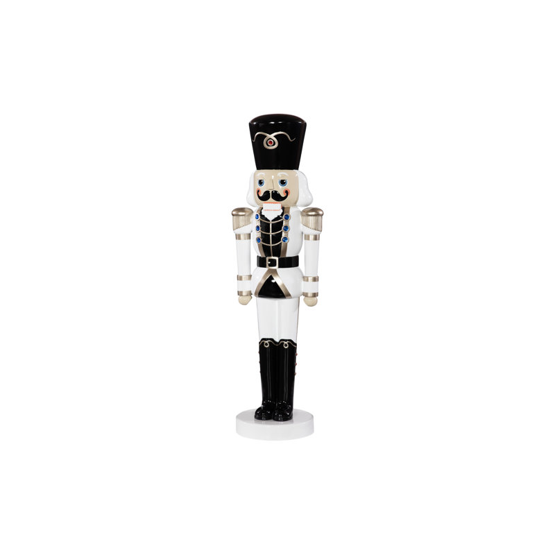 Sculpture casse-noisette soldat 4 pi, Noir / Blanc / Doré, H 72 po x l 21 po x P 18 po