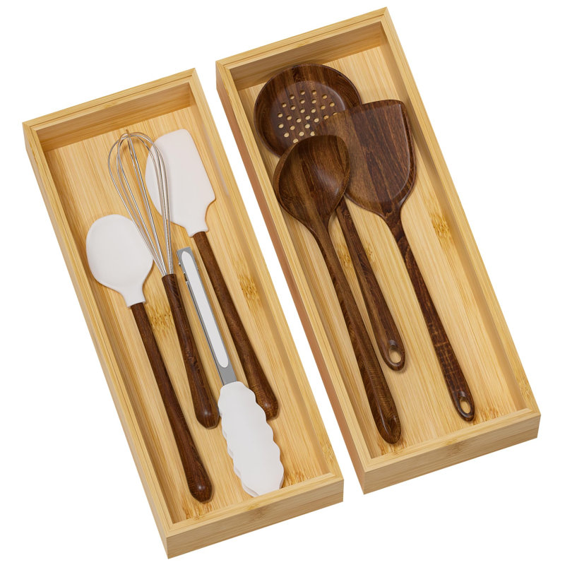 Rangement de tiroir de cuisine, bacs empilables en bambou 15 po x 6 po x 2,5 po (ensemble de 2)