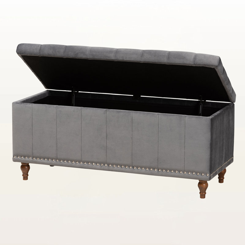Balig Grey Velvet Fabric Upholstered Storage Bench, 18.7'' H X 41.73'' W X 16.73'' D, Gray 