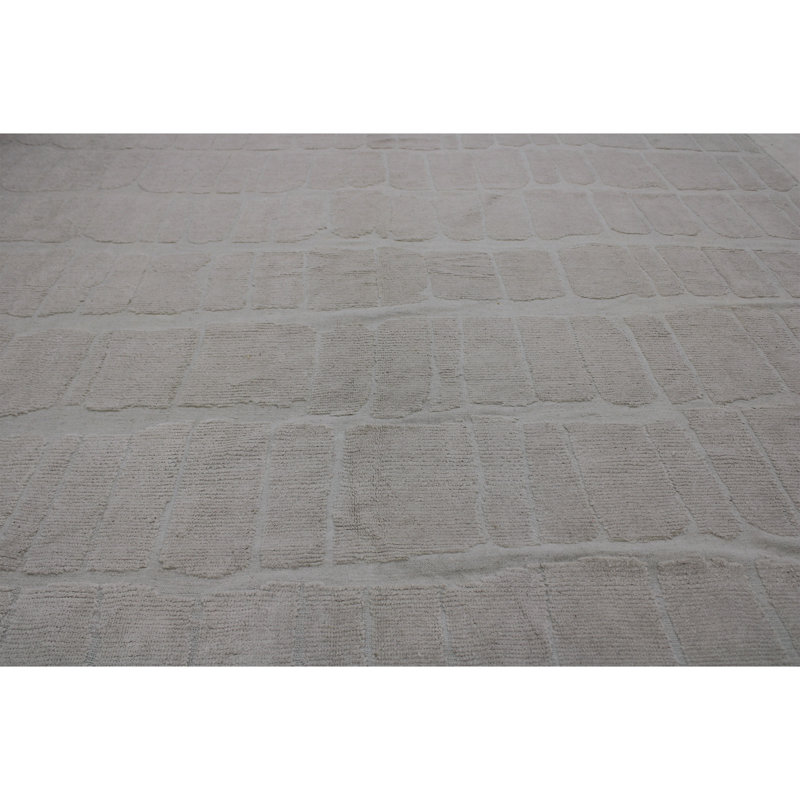 Tapis gris / ivoire clair en laine noué à la main 11 pi 6 po x 15 pi