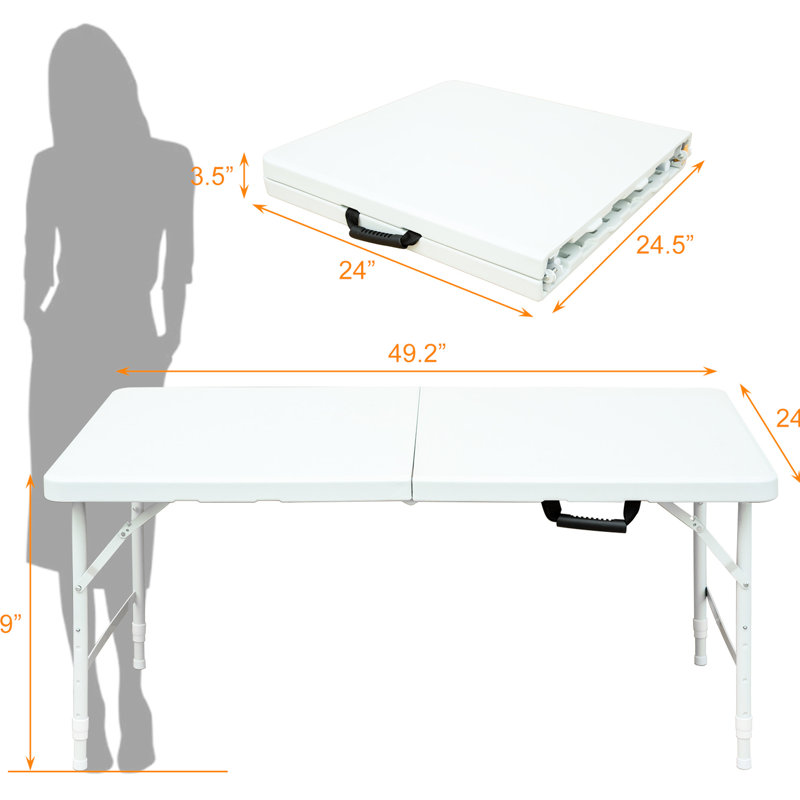 Table de camping pliante portative 4 pi, blanche, intérieure et extérieure, capacité de poids maximale de 135 kg, pliable avec outil fixe, plateau de table lisse et imperméable, triangulaire stable,