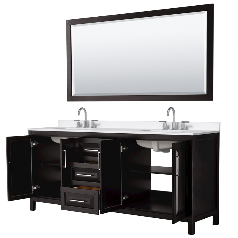 Daria 80 in. with Mirror Vanity, Giotto Quartz, Brown, Polished Chrome