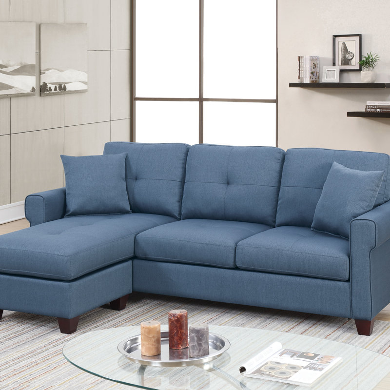 2-PCS SECTIONAL Polyfiber Sectional Set (Sectional), Blue Fabric