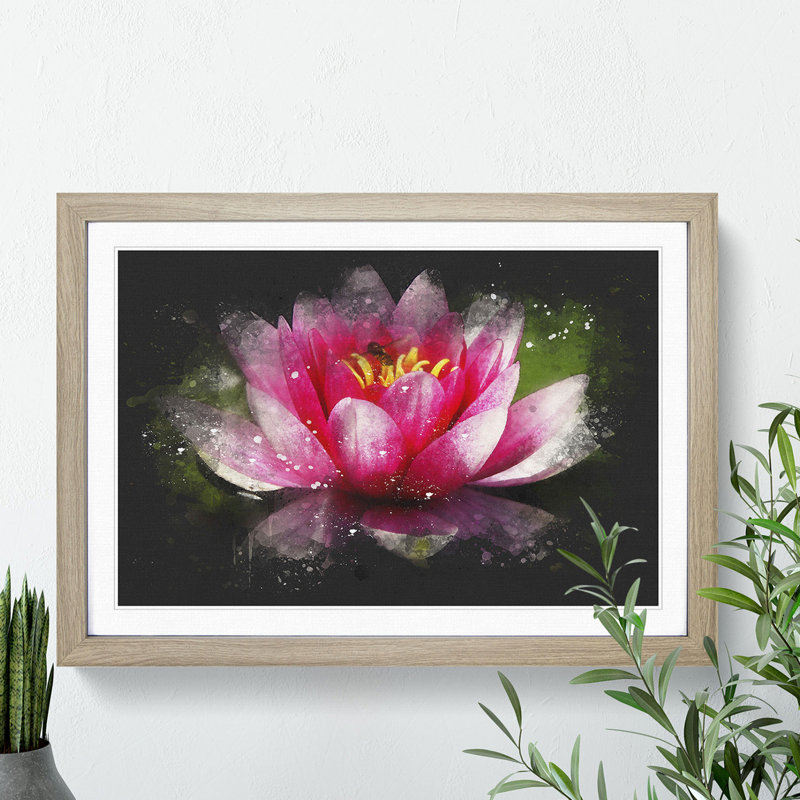 Pink Water Lily Flower Vol.3 - Picture Frame Graphic Art, 48cm H x 65cm W x 2cm D, Oak Framed