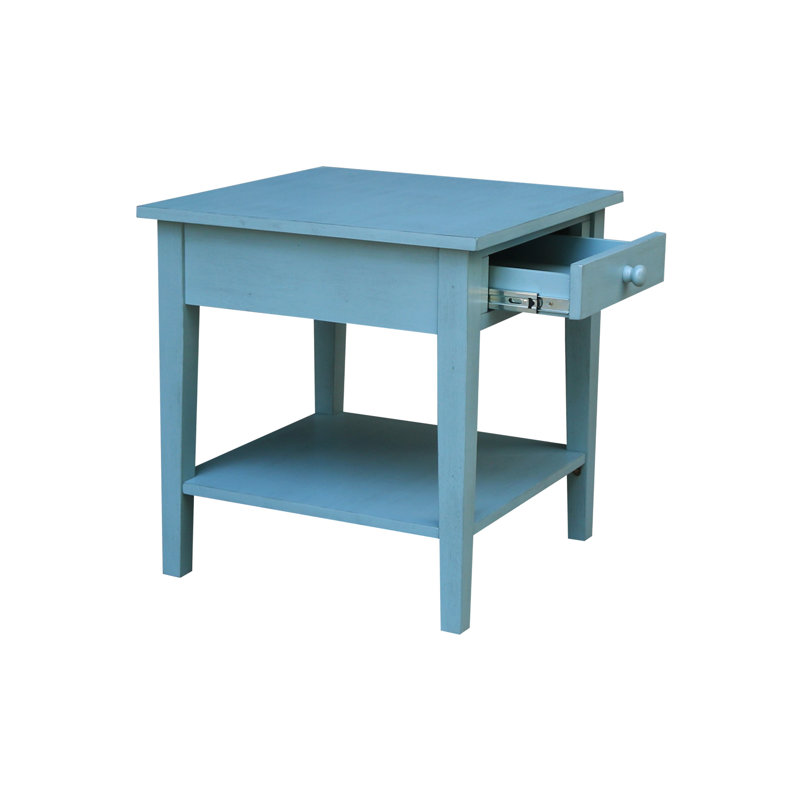 Tillar Solid Wood End Table with Storage, Antique Blue