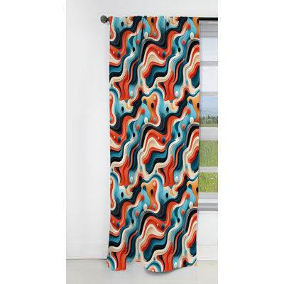 Motif rayé bleu et orange à rayures futuristes - 1 rideau occultant en velours abstrait