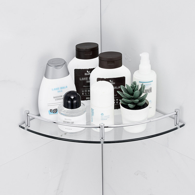 Carlena 2 Piece Triangle Glass Corner Shelf, Silver