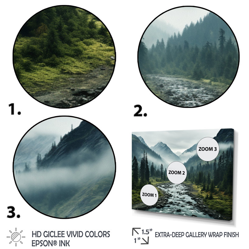Canada Misty Mountains - impression, Cadre doré simple, H 34 po x l 44 po x P 1,5 po