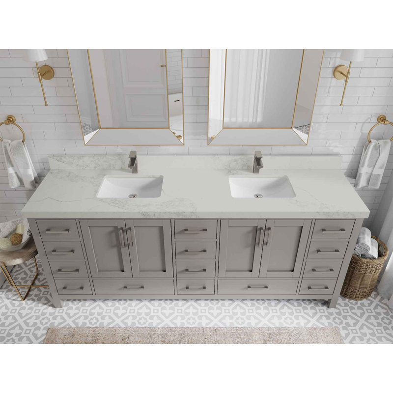 84 po X P 22 po De meuble-lavabo double D Malibu, Calacatta Nuvo