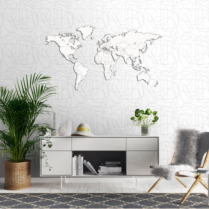 Mappa Del Mondo - COLORI ASTRATTI Mappa Del Mondo - No Frame Print on MDF, White, 190 x 105 cm