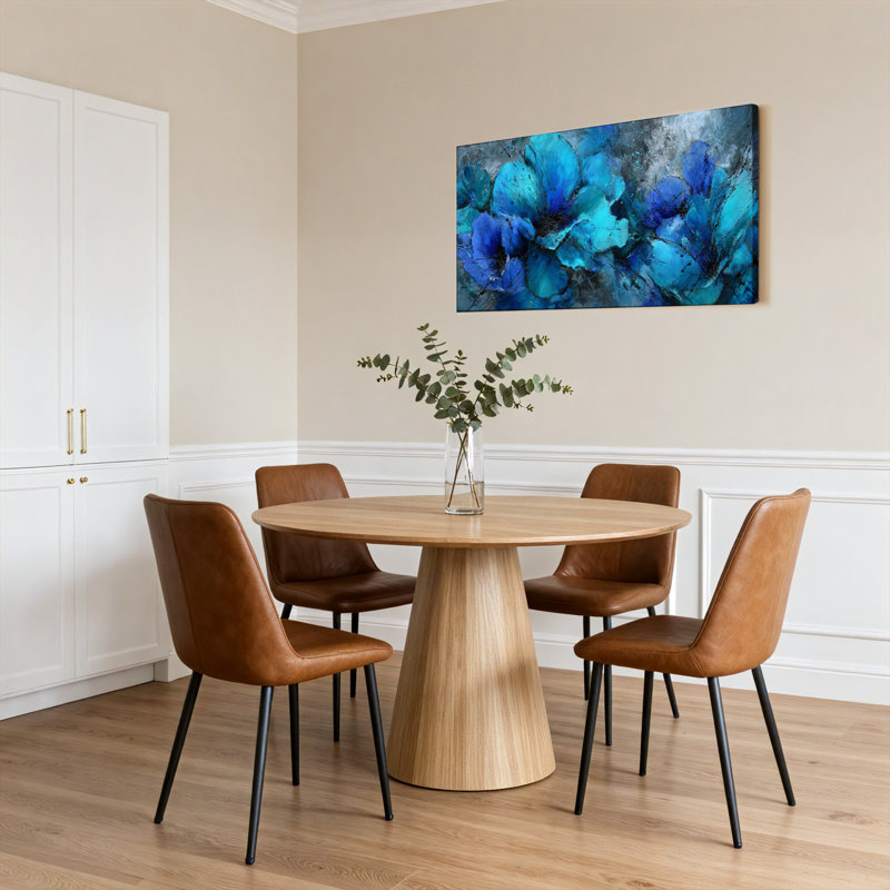 Ensemble de 1 tableau abstrait floral bleu sur toile tendue, H 12 po x l 36 po