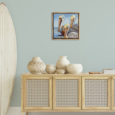 "Nautical Pelican Trio", art mural encadré flottant par Susan Winget