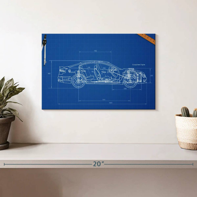 Car Blueprint, 8" H x 12" W
