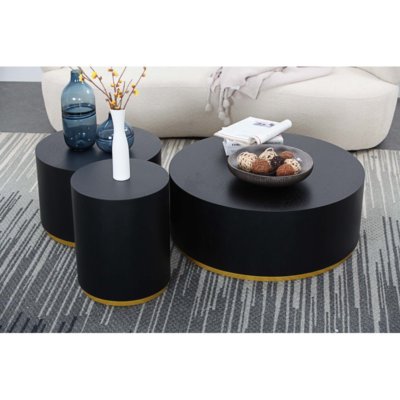 Ensemble de 3 tables gigognes Drum, Noir, Bois