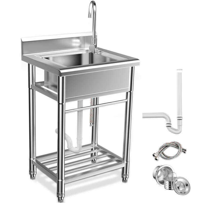 24" Stainless Steel Freestanding Utility Sink, Nsf Certified, Faucet Included For Laundry & Outdoor