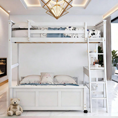 Full Over Full Bunk Bed with Desk, Double Loft Bed with Built-in Workstation for Teens, Adults and Shared Rooms, Mattress not included