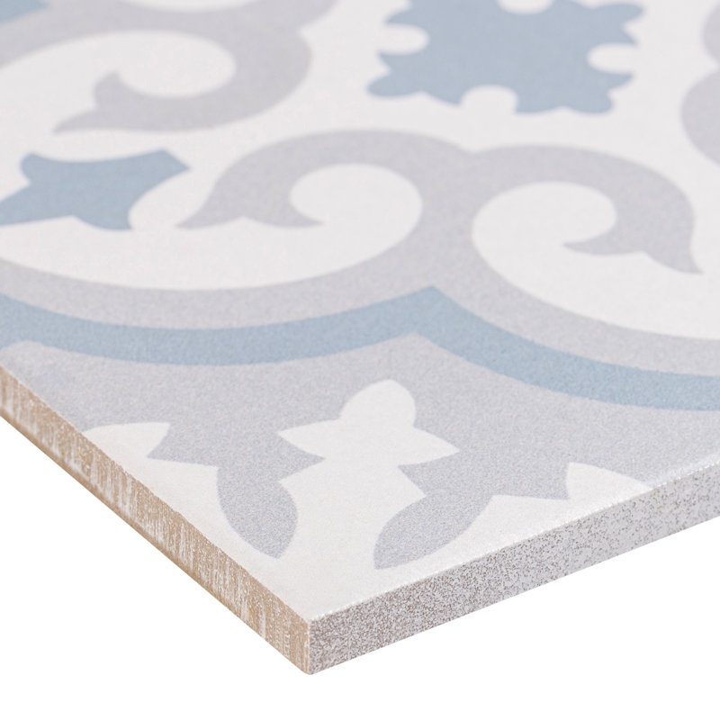 Bliss Revival Blue 8-in. Encaustic Spanish/Moroccan Patterned Matte Porcelain Wall & Floor Tile