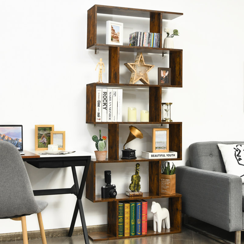 Bibliothèque géométrique H 75 "x l 31,5", Brun rustique, H 75 po x l 31,5 po x P 9 po