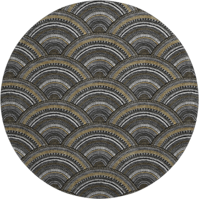 Premium Machine Washable Prisco Black Rug, Round 8'