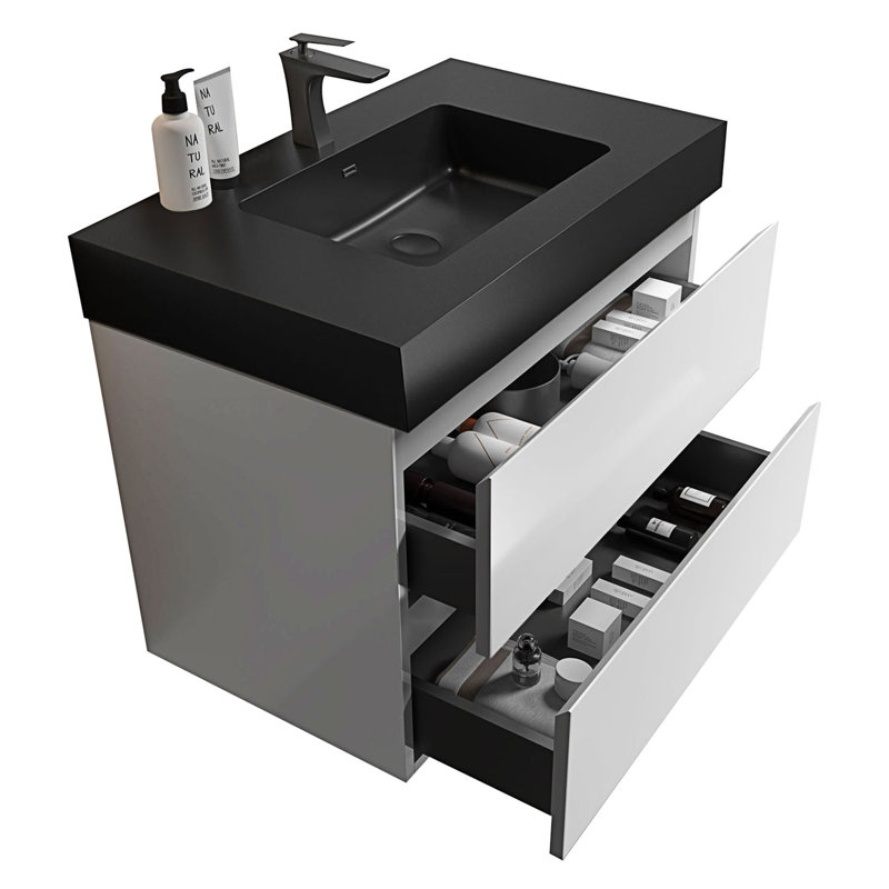 Bathroom Vanity With Sink, Large Storage Bathroom Vanity, Wall Mounted Floating Bathroom Vanity, White/Black