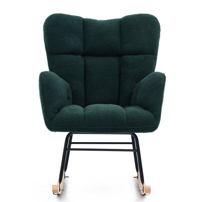 Chaise berçante avec pieds et structure de chaise berçante rembourrée, Vert