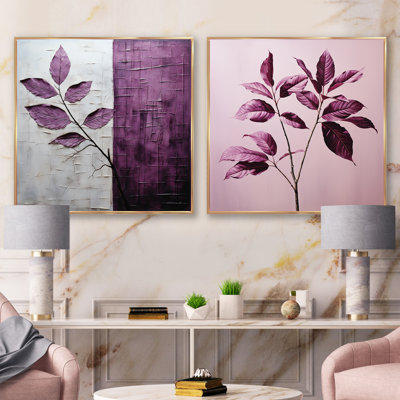 Purple Leaves Plum Precision - Leaves Square Collage Set Of 2