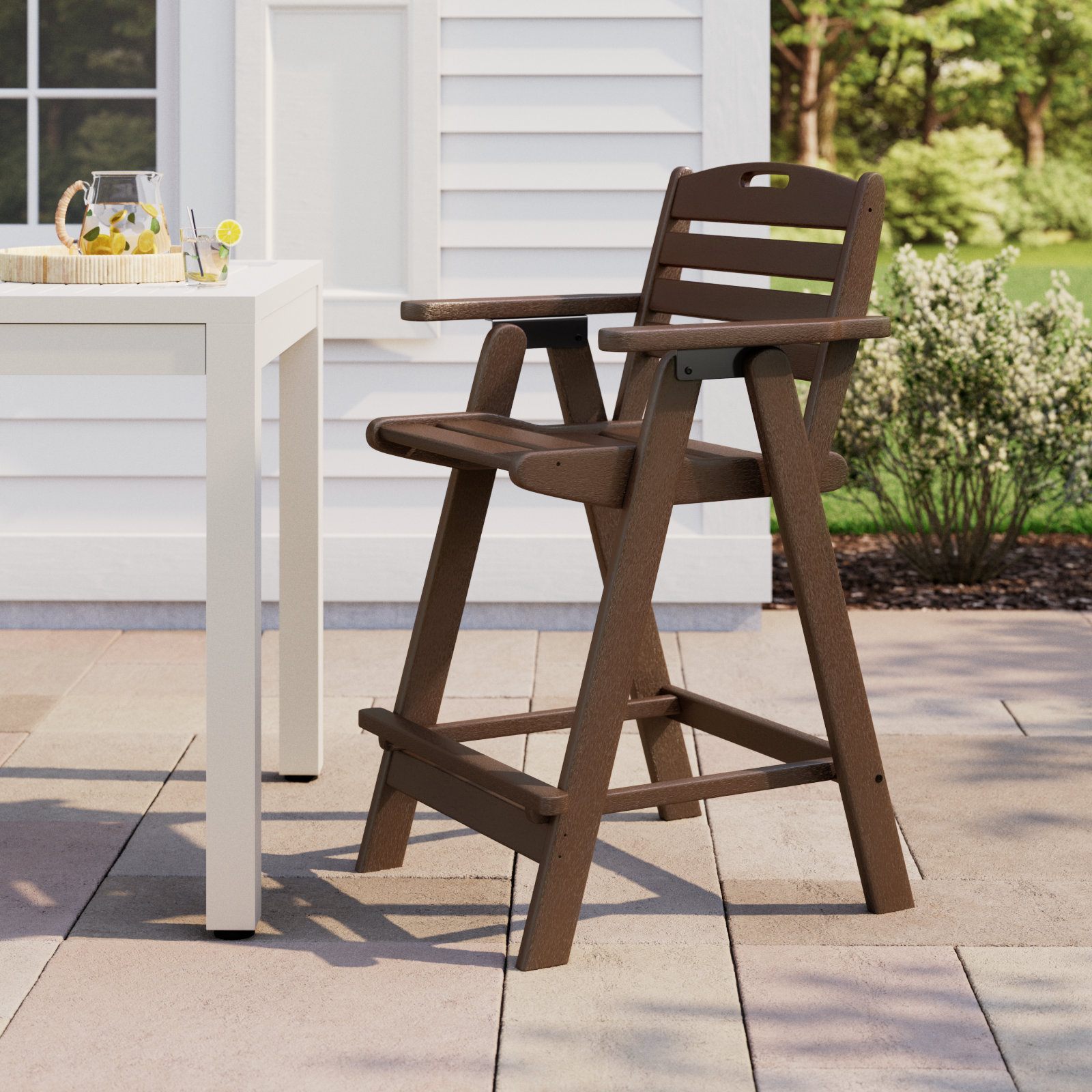 POLYWOOD® Nautical Patio Bar Stool, Mahogany