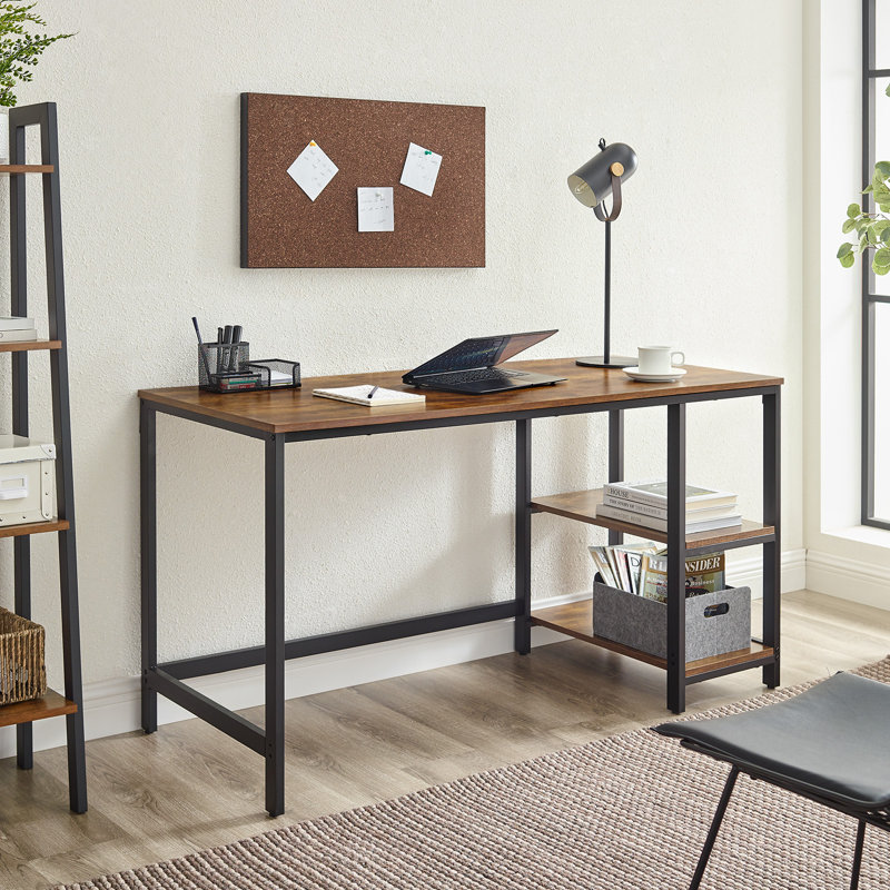 Vaillancourt Writing Desk, Rustic Brown, 75cm H x 140cm W x 60cm D, Black