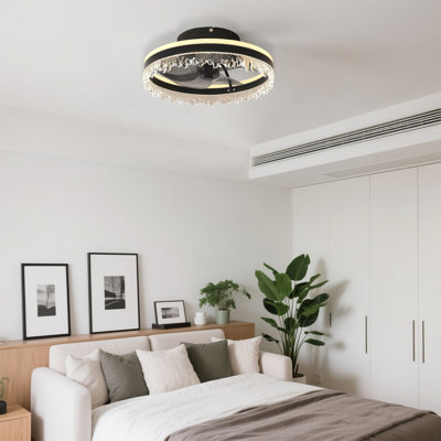 Indoor Bedroom Flush Mount Ceiling Fan with Light, LED Bladeless Ceiling Fan with Remote Control and Light Kit Include, Ideal For Low Ceilings