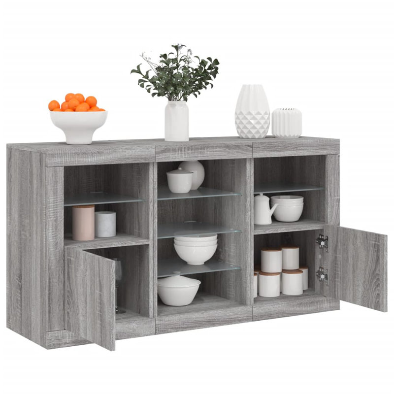 Azariyah 123 cm W Glass Sideboard, Grey Sonoma