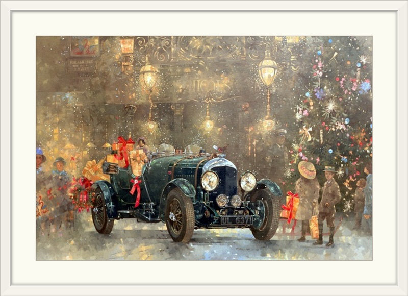 «Yoshida Christmas Bentley» par Peter Miller, reproduction d'art, H 32 po x l 44 po x P 1 po, Cadre blanc