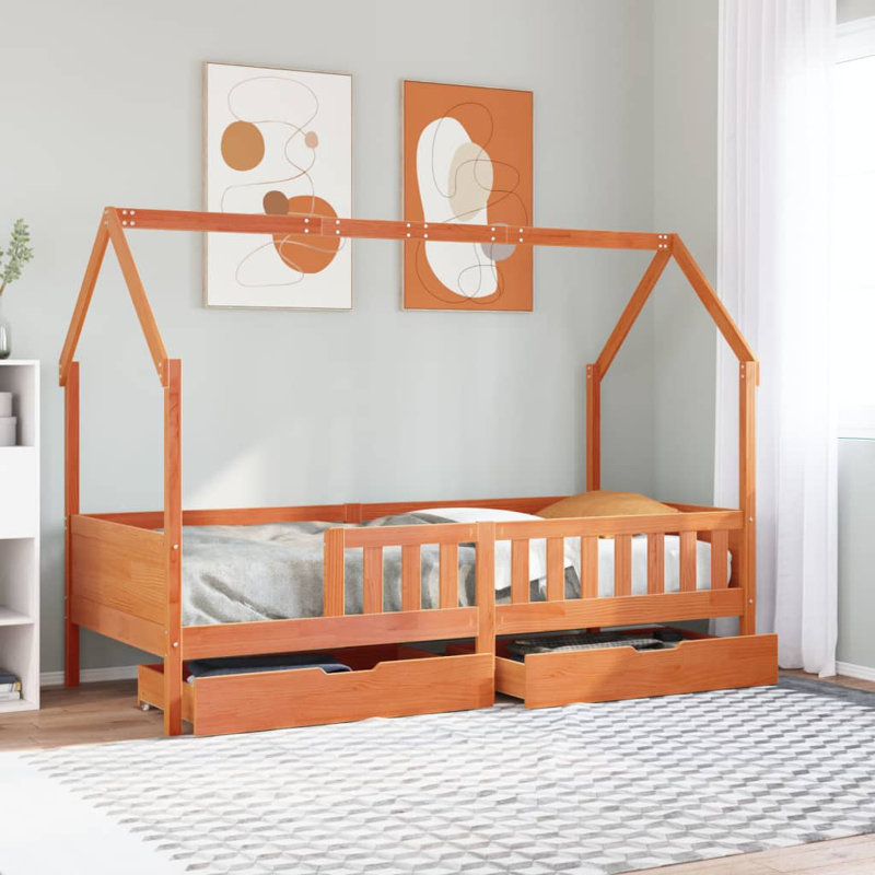 Ariane Standard House Beds with Trundle Included, Single (90 x 200 cm), Wax Brown