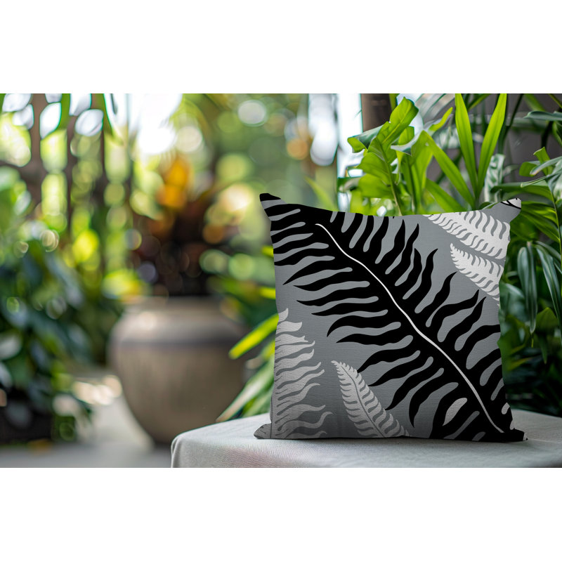 Oreiller carré réversible intérieur / extérieur Glo Wild Ferns, Gris, Carré 15 po
