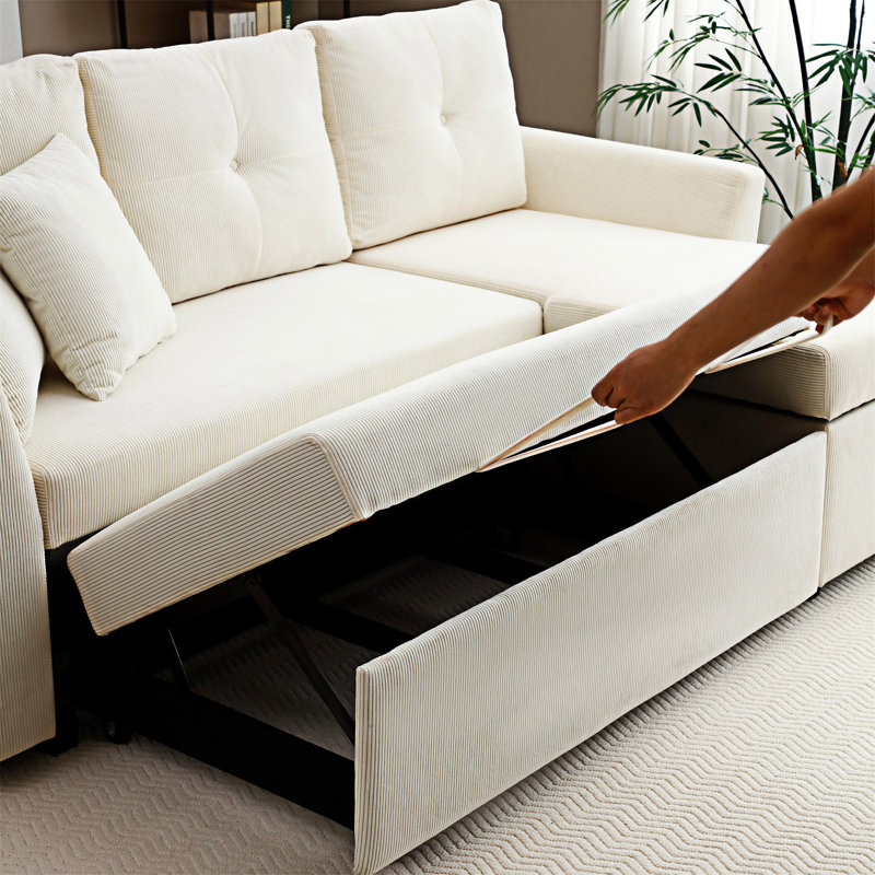 Convertible Pull Out Sleeper Sofa Bed With Reversible Storage Chaise