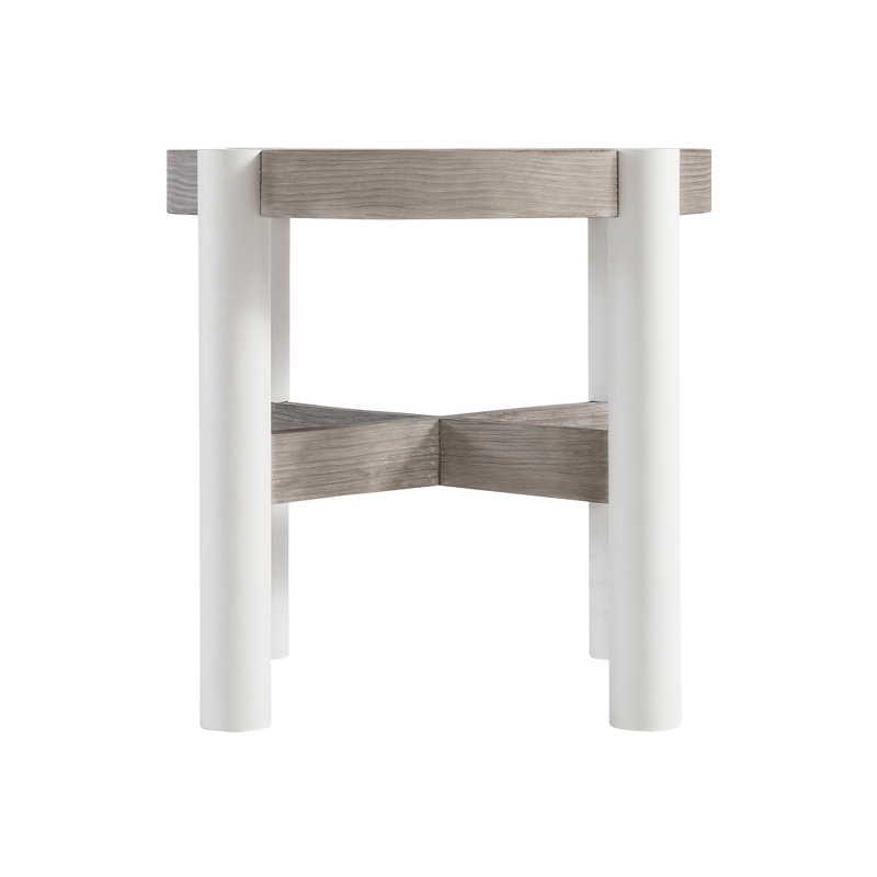 Beige Round Wood Contemporary Side Table