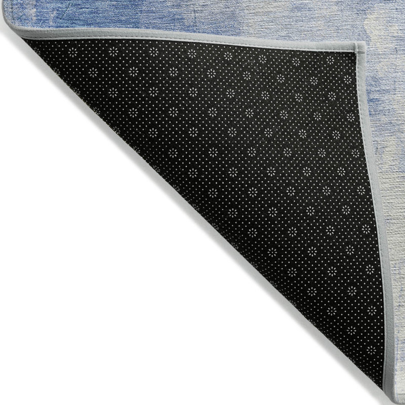 Tapis extérieur lavable abstrait bleu, gris et ivoire 8 pi x 10 pi